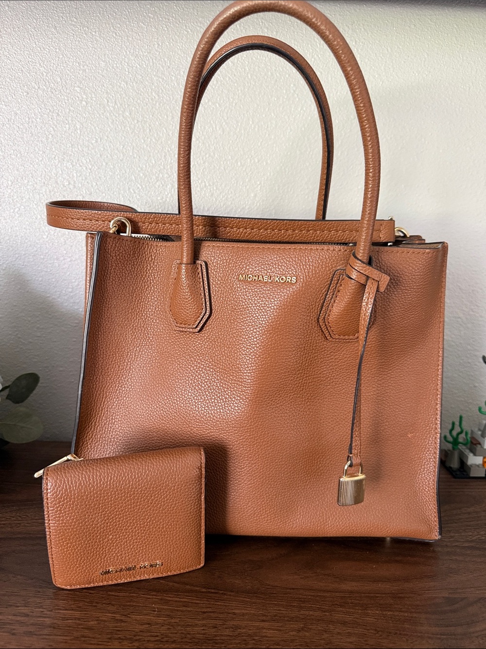 Michael Kors Cognac Pebbled Leather Tote with Matching Wallet